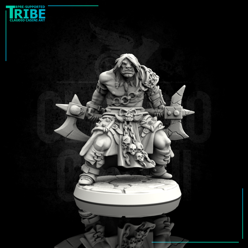 (0001) Male human half orc barbarian with two axes - Only-Games