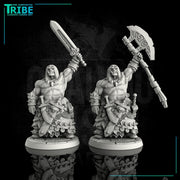 (0034) Male human orc half-orc barbarian warrior with sword and big axe - Only-Games