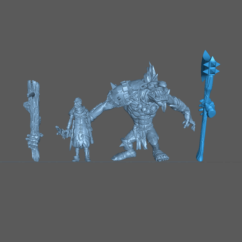 (0034) Male wild Troll with club and axe - Only-Games