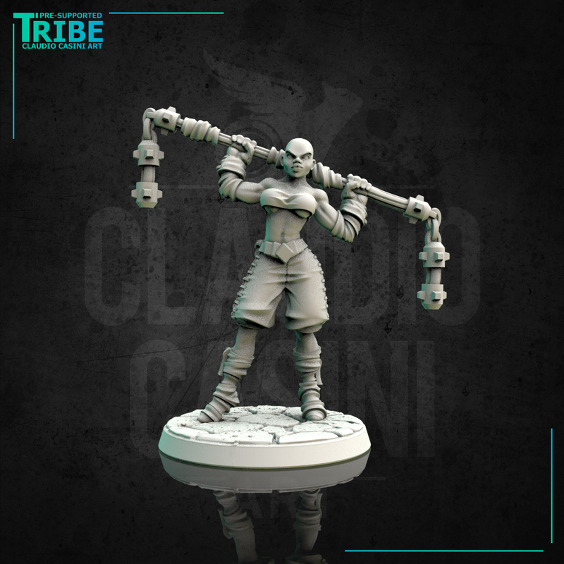 (0146) Female elf human tiefling firbolg half-orc shaolin monk with two hands mace or chain club - Only-Games