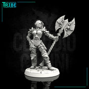 (0022) Female human elf tiefling half orc barbarian with two-handed axe - Only-Games