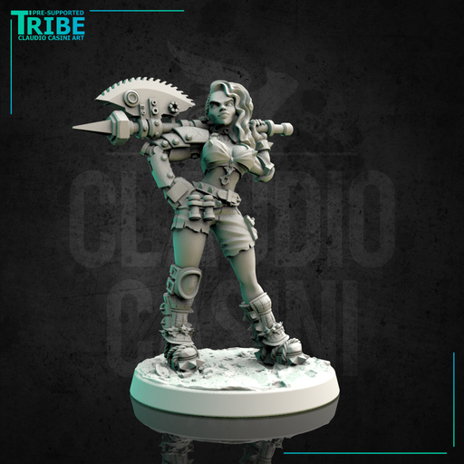 (0144) Female sci-fi post-apocalyptic barbarian mad warrior with axe - Only-Games