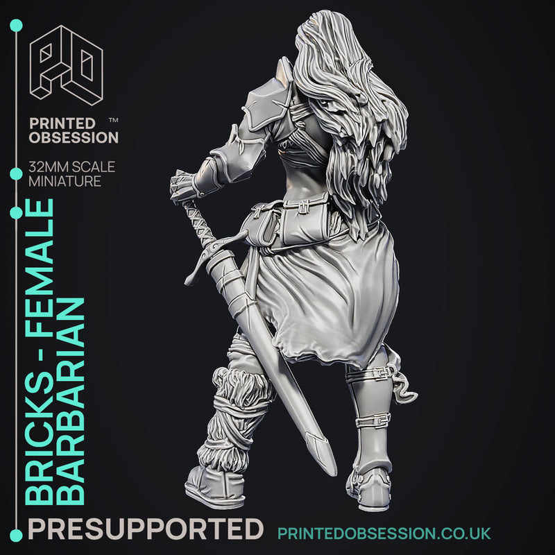 'Bricks' Female Barbarian - 32, 75, or 100 mm Model - Only-Games