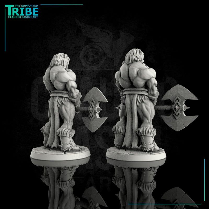 (0065) Male human / orc barbarian with dubble axe - Only-Games