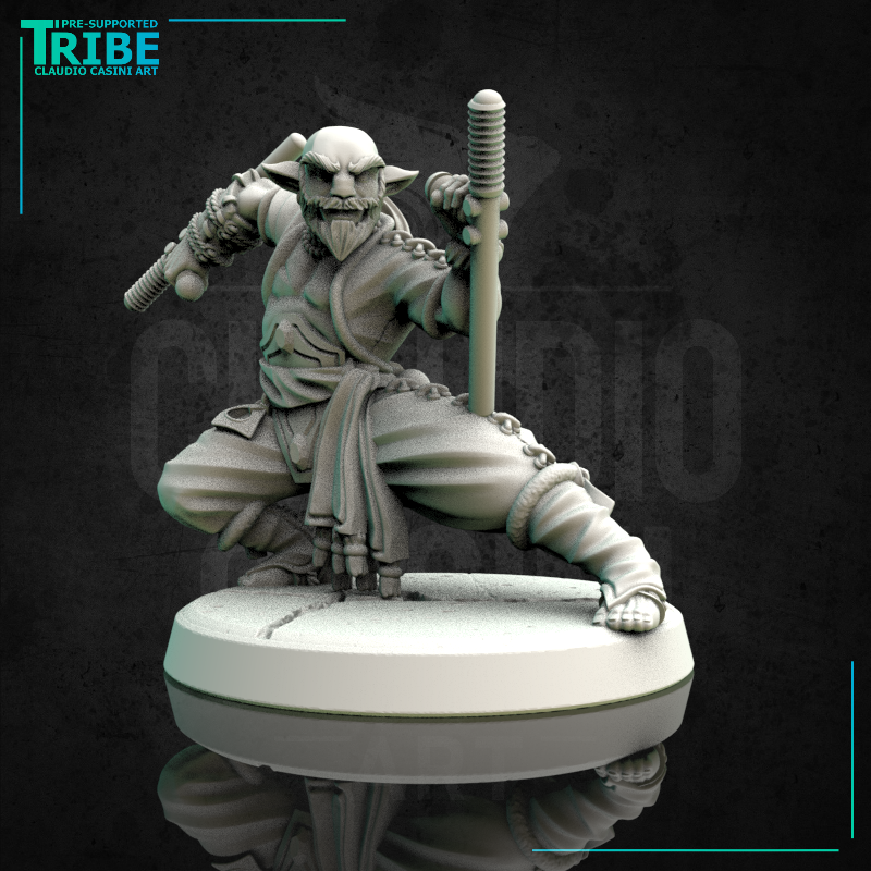 (0162) Male human tiefling half-orc firbolg elf monk with sticks - Only-Games