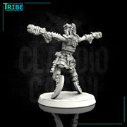(0104) Female sci-fi post-apocalyptic street warrior with guns and bionic legs - Only-Games