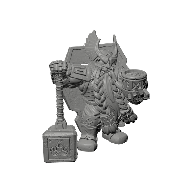 Dwarf with shield and hammer and pipe 28mm scale.stl - Only-Games
