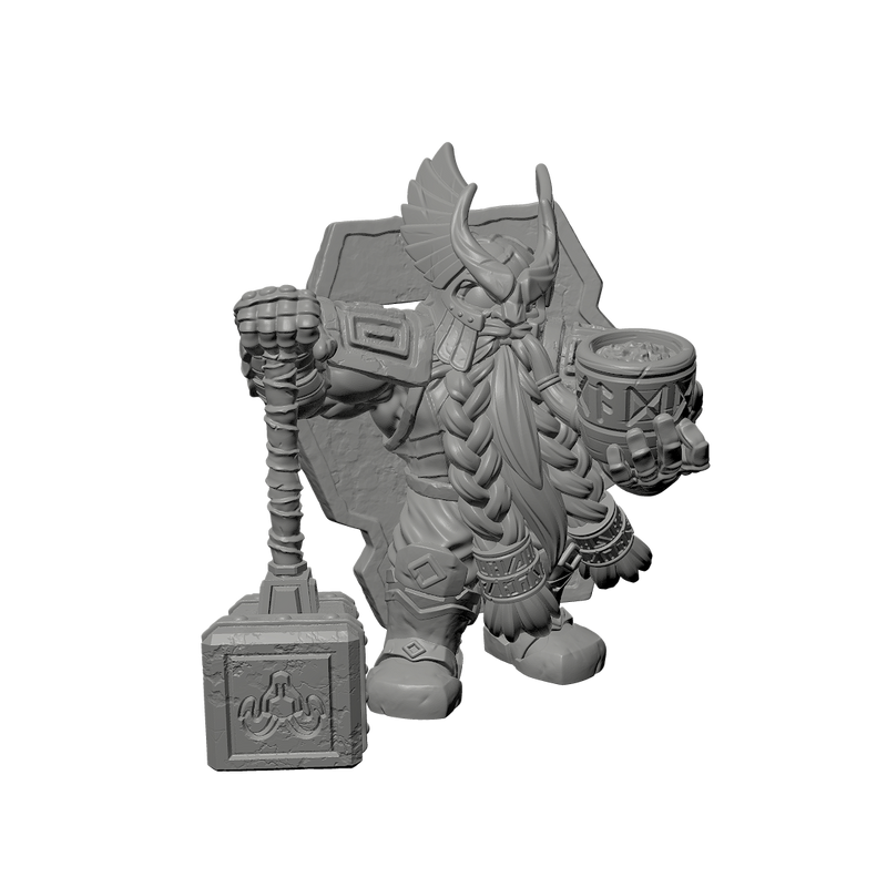 Dwarf with shield and hammer and pipe 28mm scale.stl - Only-Games