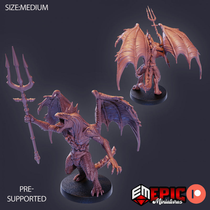 Draconic Demon Green Trident / Demonic Encounter / Winged Devil Dragonborn - Only-Games
