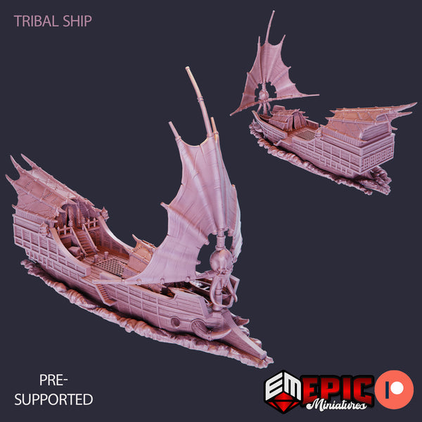 Tribal Ship - The Ramhorn / Orc Pirate War Boat / Corsair Sailing - Only-Games
