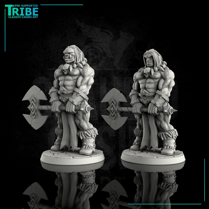 (0065) Male human / orc barbarian with dubble axe - Only-Games