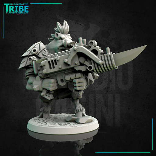 (0148) Male post apocalyptic mutant boar with rifle - Only-Games