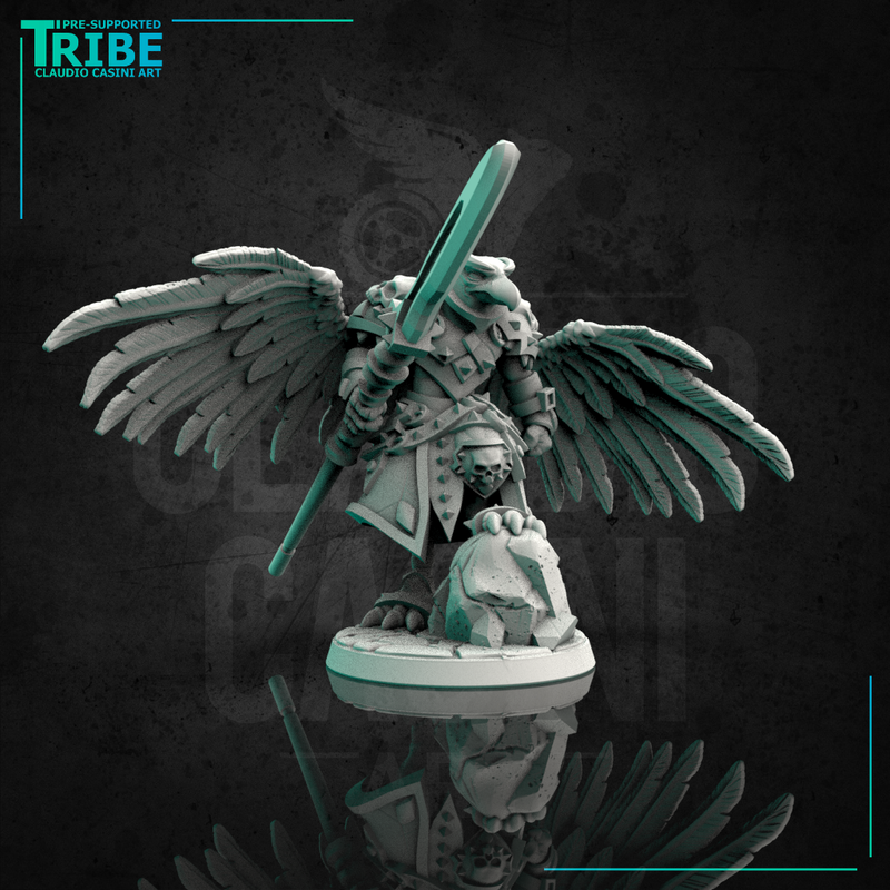 (0091) Male featherfolk birdman warrior with spear - Only-Games