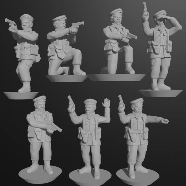 10 & 15mm British Infantry in Berets with Pistols (7 poses) - Only-Games