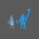 (0109) Male big guy post apocalyptic sci-fi warrior with a banner, axe and bionic arm - Only-Games