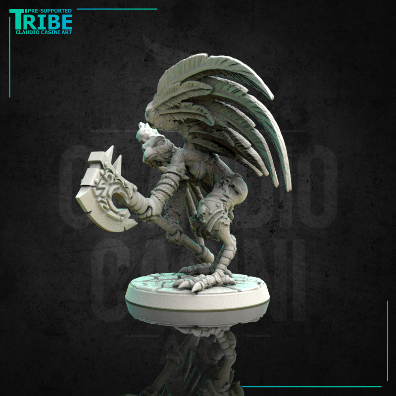 (0169) Female Featherfolk barbarian warrior with a two hands axe - Only-Games