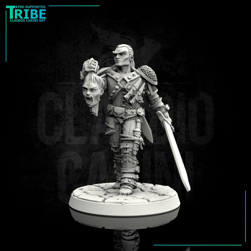 (0074) Male half-orc human elf tiefling warrior witch hunter with sword - Only-Games