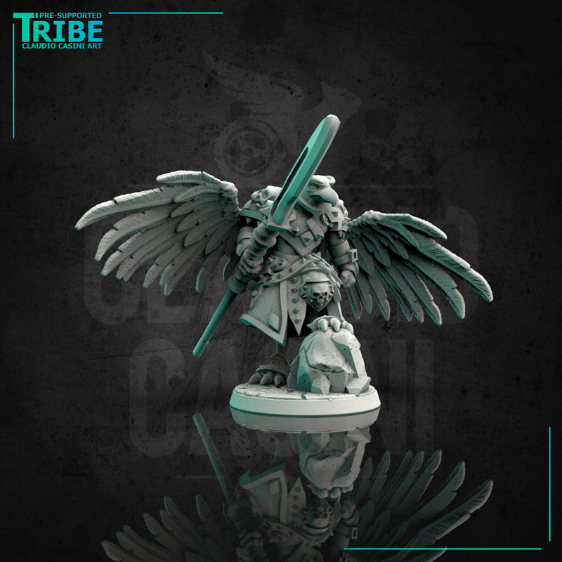 (0091) Male featherfolk birdman warrior with spear - Only-Games