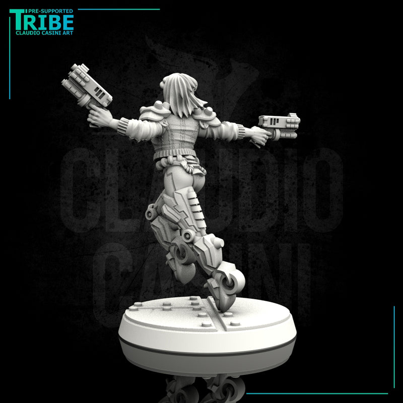 (0093) Female cyberpunk with guns and sci-fi legs - Only-Games