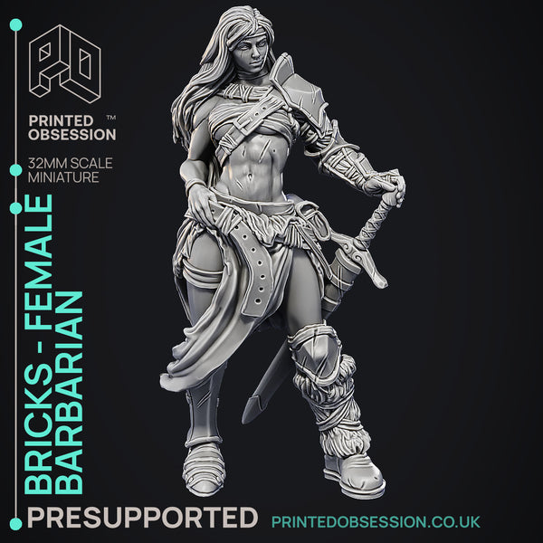 'Bricks' Female Barbarian - 32, 75, or 100 mm Model - Only-Games
