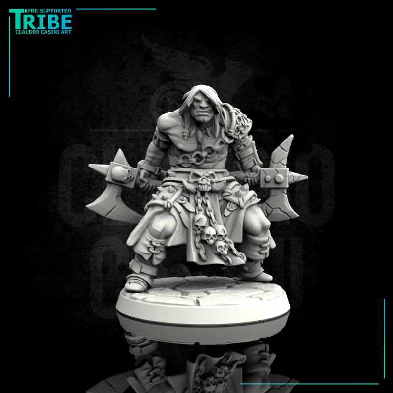 (0001) Male human half orc barbarian with two axes - Only-Games