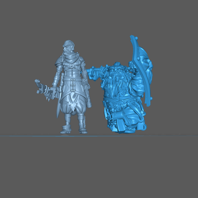 (0158) Male dwarf warrior with a shield and an arm-blade - Only-Games