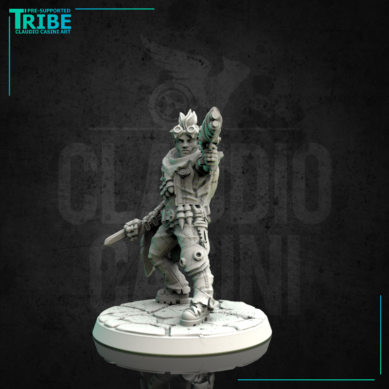 (0165) Male sci-fi post-apocalyptic warrior with mechanical arm and gun - Only-Games