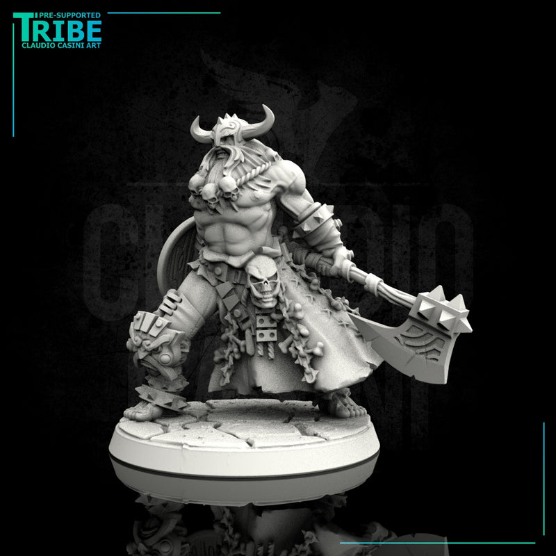 (0094) Male human half orc viking with axe and shield - Only-Games