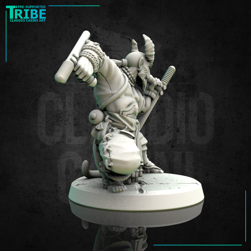 (0162) Male human tiefling half-orc firbolg elf monk with sticks - Only-Games