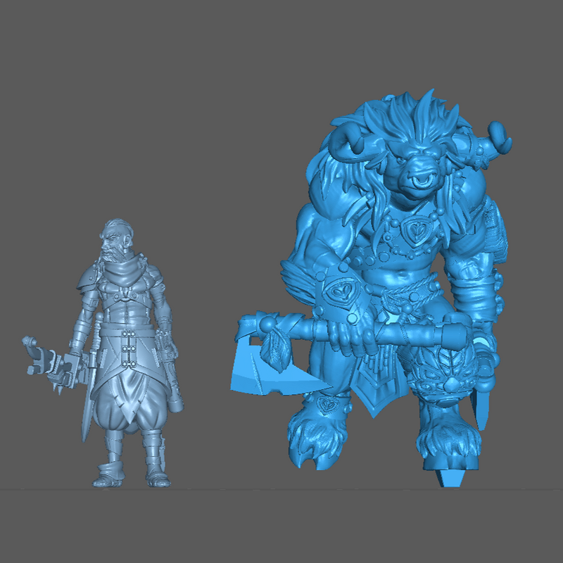 (L 0025) Male minotaur with axes + base (Large) - Only-Games