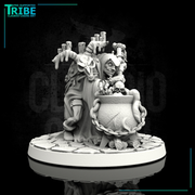 (0121) Female horror human, firbolg, half-orc, tiefling old witch with cauldron - Only-Games