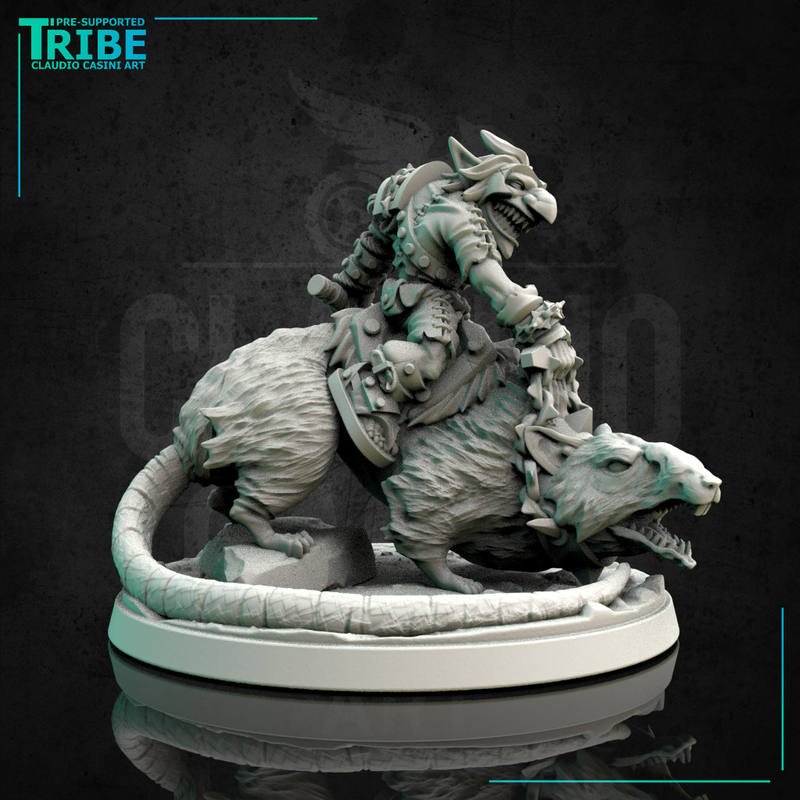 (0143) Male goblin leader warrior rat rider with a sword or knife - Only-Games