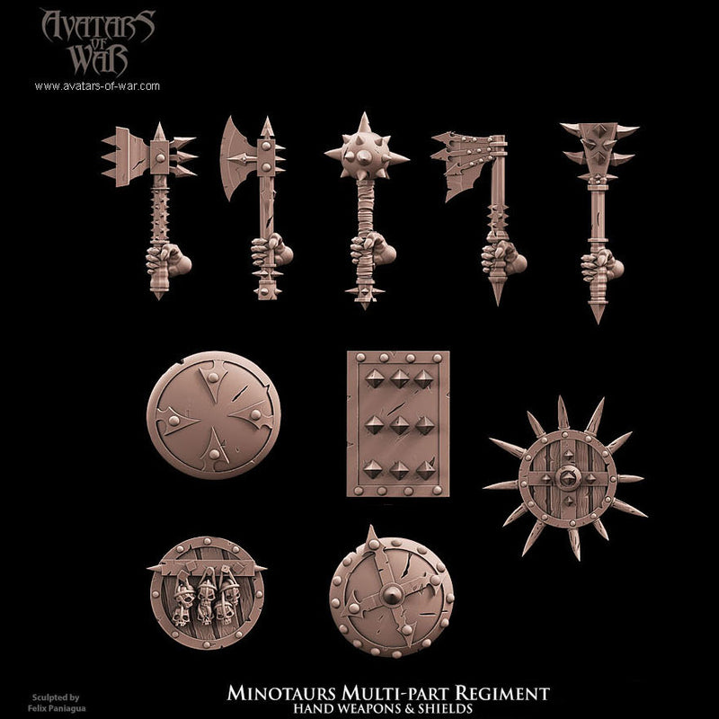 Minotaurs with weapon & shield multi-part regiment (5 miniatures) - Only-Games