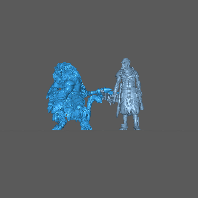 (0092) Male felinid barbarian with two axes - Only-Games