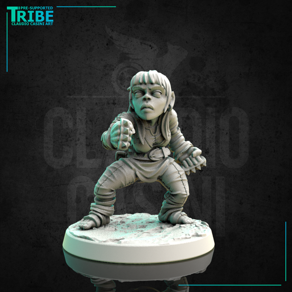 (0170) Female halfling hobbit monk with a brass knuckles 3D File Logo  3D - Only-Games