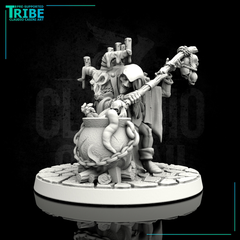 (0121) Female horror human, firbolg, half-orc, tiefling old witch with cauldron - Only-Games