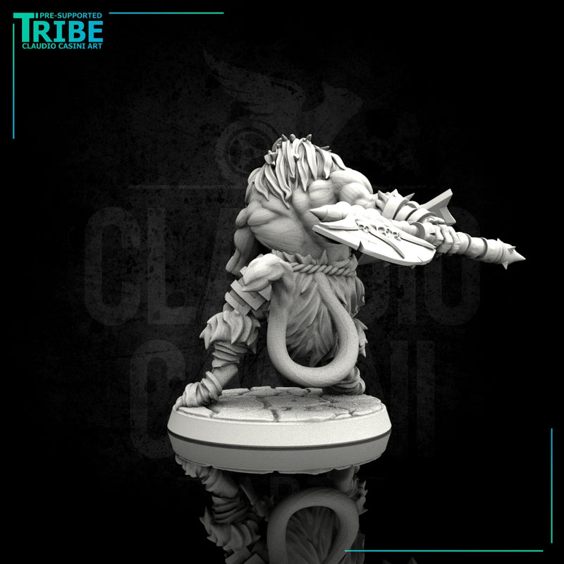 (0092) Male felinid barbarian with two axes - Only-Games