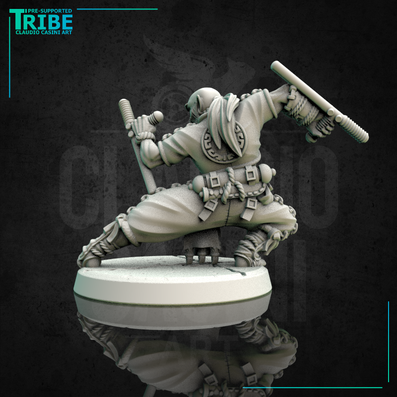 (0162) Male human tiefling half-orc firbolg elf monk with sticks - Only-Games