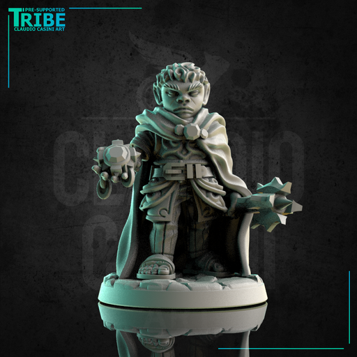 (0175) Male halfling hobbit cleric with bat and sacred symbol - Only-Games