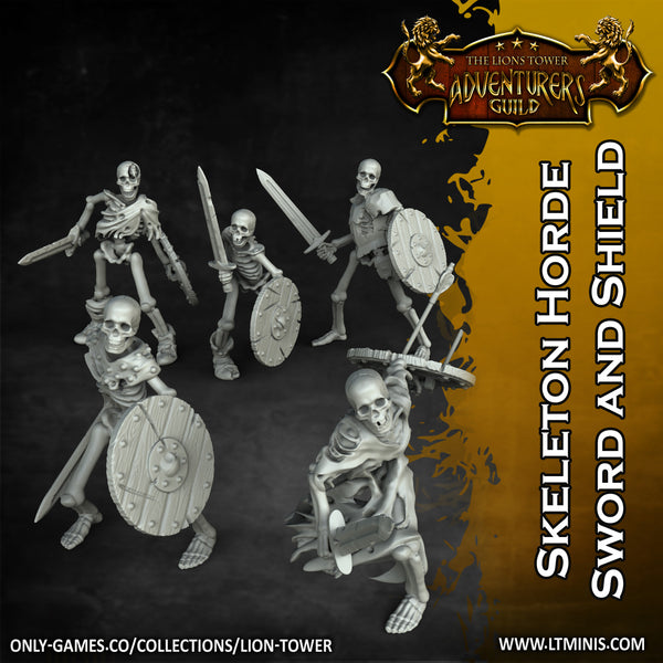 Skeleton Horde with swords and shields (5 x 32mm) - Only-Games