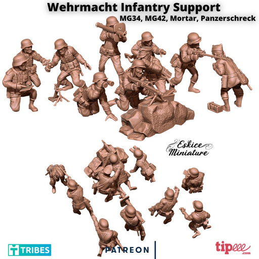 10 german soldiers of Wehrmacht with MG34, MG42, Panzerschreck and mortar - 28mm - Only-Games
