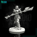 (0021) Female human elf half orc tiefling barbarian with halberd - Only-Games