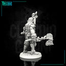 (0109) Male big guy post apocalyptic sci-fi warrior with a banner, axe and bionic arm - Only-Games