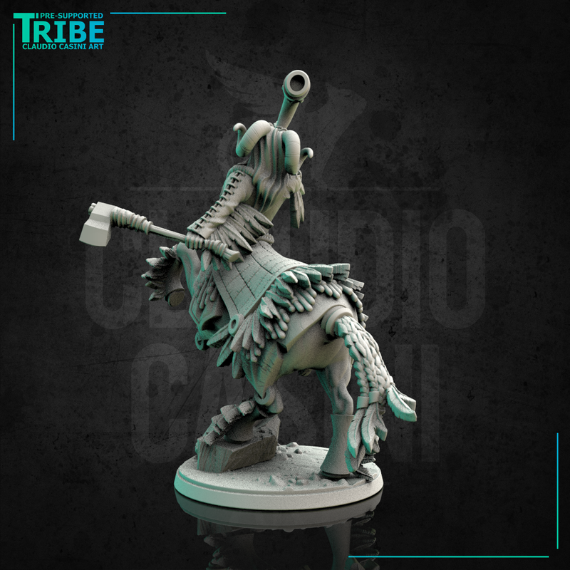 (0131) Male centaur musician with battle horn and axe - Only-Games