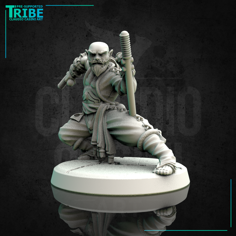 (0162) Male human tiefling half-orc firbolg elf monk with sticks - Only-Games