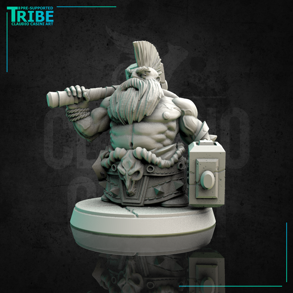 (0119) Male dwarf barbarian warrior with two hammers - Only-Games