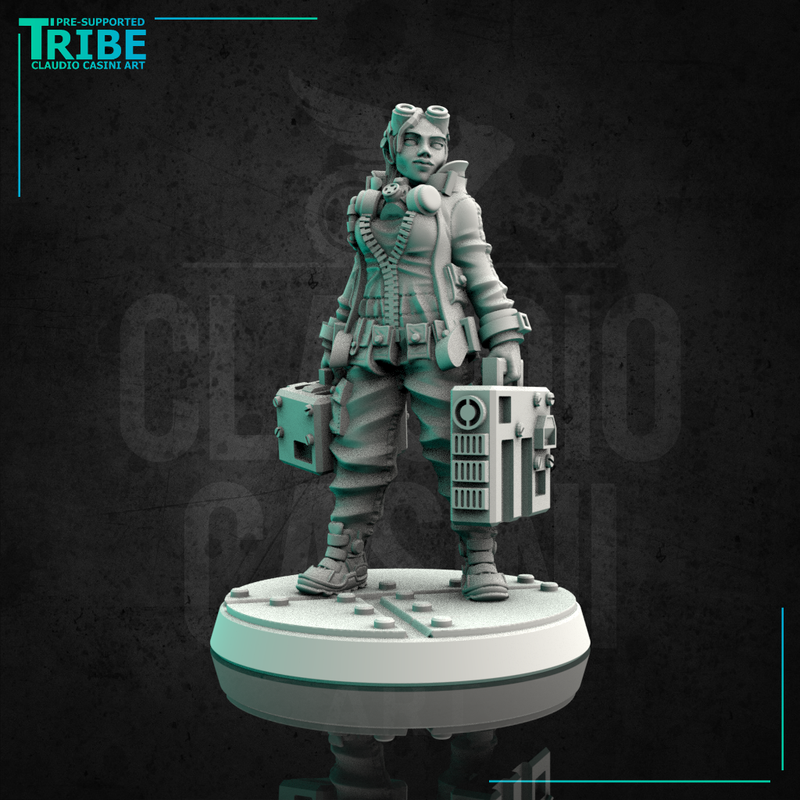 (0080) Female mechanic medic cyberpunk with medi-kit and tool bag - Only-Games