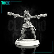 (0104) Female sci-fi post-apocalyptic street warrior with guns and bionic legs - Only-Games
