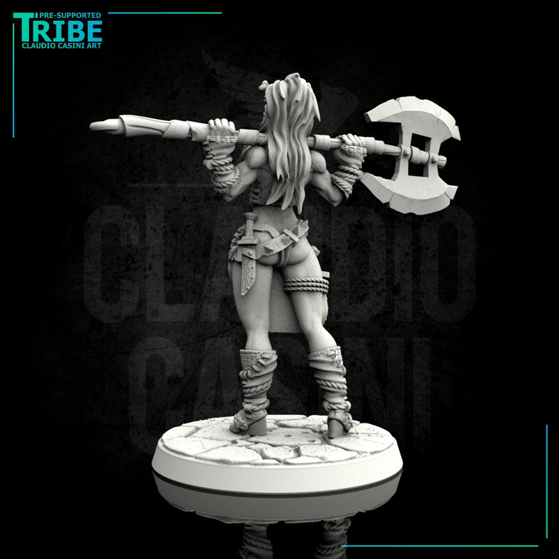 (0096) Female human elf half-orc tiefling firbolg barbarian with big axe - Only-Games